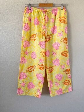 Lily Pulitzer Cotton Poplin Seashells & Crabs Pajama Pants S Cropped Sand Bar
